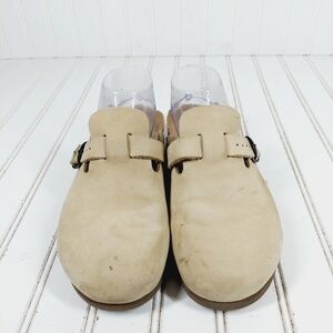 Mephisto Cream Tan Leather Buckle Strap Slip On Mule Clogs K990